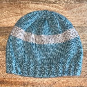 Teal & Ivory Stripe Handmade Knit Winter Hat